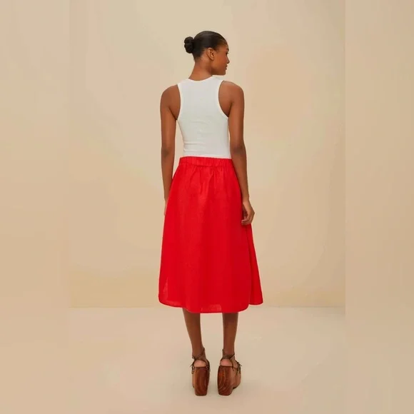 FARM RIO Red Mixed Buttons Euroflax™ Premium Linen Midi Skirt - Picture 3 of 3
